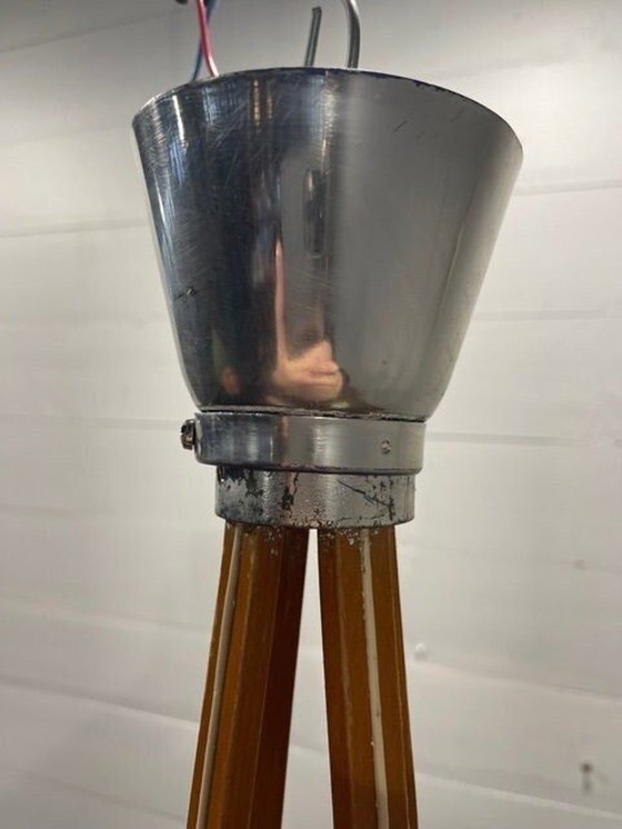 Image 1 of Vintage Spoetnik lamp hout en glas. Door Drevo Humpolec