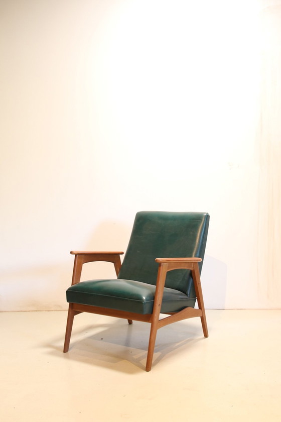 Image 1 of Set Van Twee Vintage Design Fauteuils In Groen Skai Leer