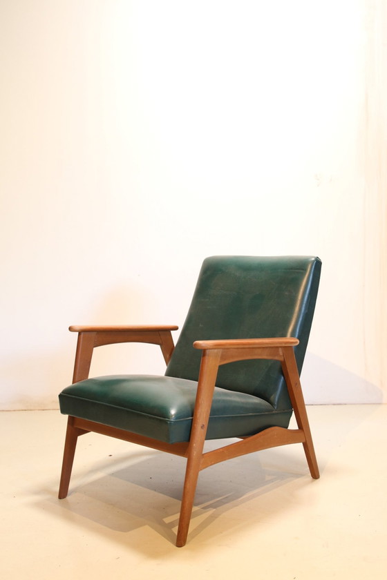 Image 1 of Set Van Twee Vintage Design Fauteuils In Groen Skai Leer