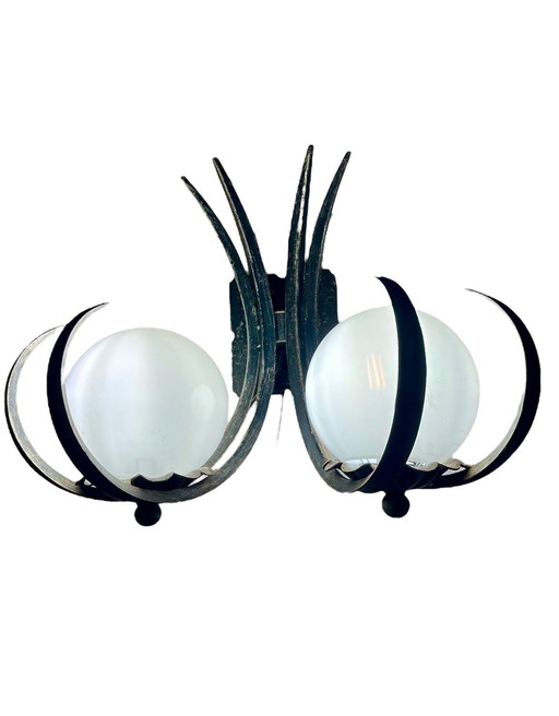 Brutalistische wandlamp Paar metaal glas, jaren 1960