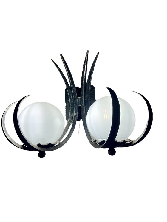 Image 1 of Brutalistische wandlamp Paar metaal glas, jaren 1960