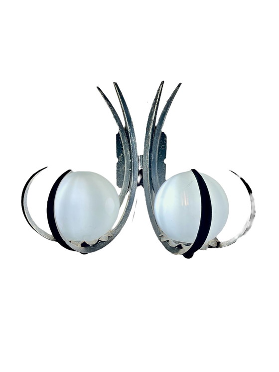 Image 1 of Brutalistische wandlamp Paar metaal glas, jaren 1960