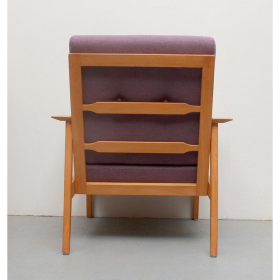 Image 1 of Vintage fauteuil in hout en paarse stof, 1960