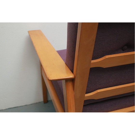 Image 1 of Vintage fauteuil in hout en paarse stof, 1960