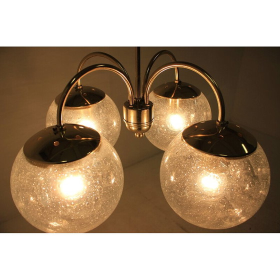 Image 1 of Vintage kroonluchter van glas en metaal van Kamenicky Senov, 1980