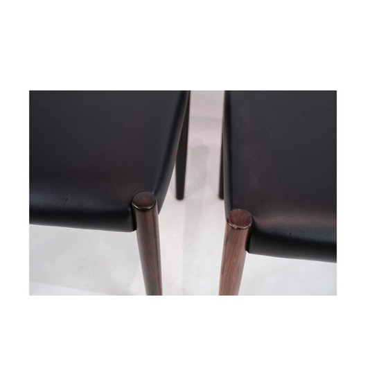 Image 1 of Paar vintage krukjes van rozenhout en zwart leer, Denemarken 1960