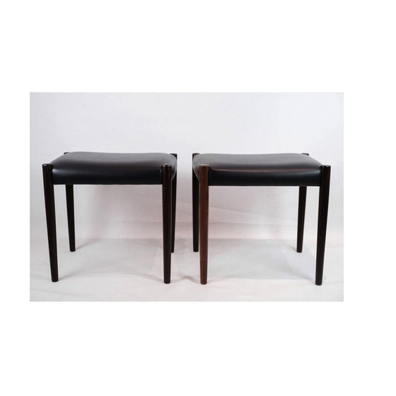Image 1 of Paar vintage krukjes van rozenhout en zwart leer, Denemarken 1960