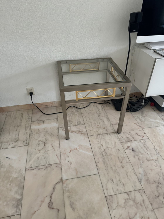 Image 1 of Vintage Messing + Geborsteld Staal Tafel Set