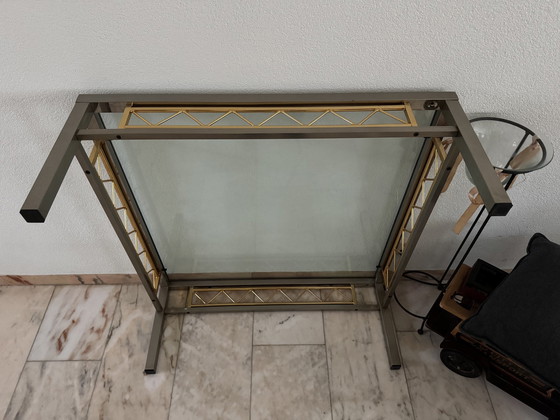 Image 1 of Vintage Messing + Geborsteld Staal Tafel Set