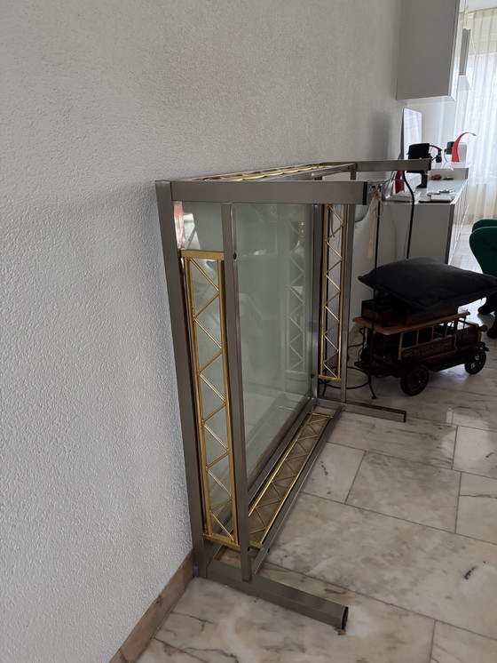 Image 1 of Vintage Messing + Geborsteld Staal Tafel Set