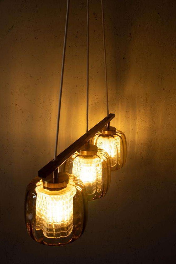 Image 1 of Vintage amberglas hanglamp Zweeds design, Midmod Glass lamp