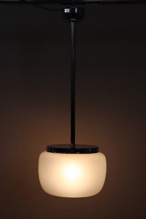 Image 1 of Hanglamp van glas en chroom, Italië 1960S