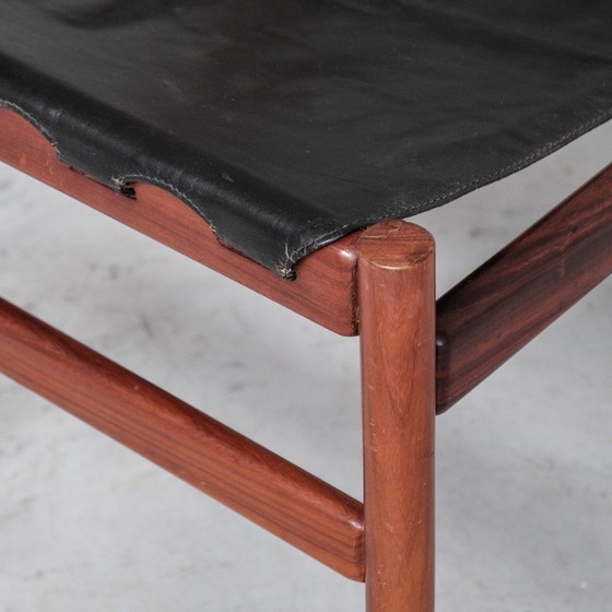 Image 1 of Set van 4 vintage eetkamerstoelen van hout en leer, Italië 1960