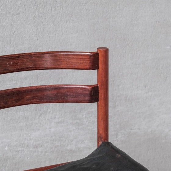 Image 1 of Set van 4 vintage eetkamerstoelen van hout en leer, Italië 1960