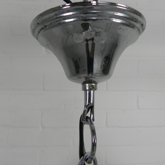 Image 1 of Chromen Vintage Hanglamp Met 9 Witte Glazen Bollen, Jaren, 60