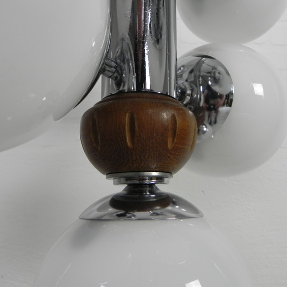 Image 1 of Chromen Vintage Hanglamp Met 9 Witte Glazen Bollen, Jaren, 60