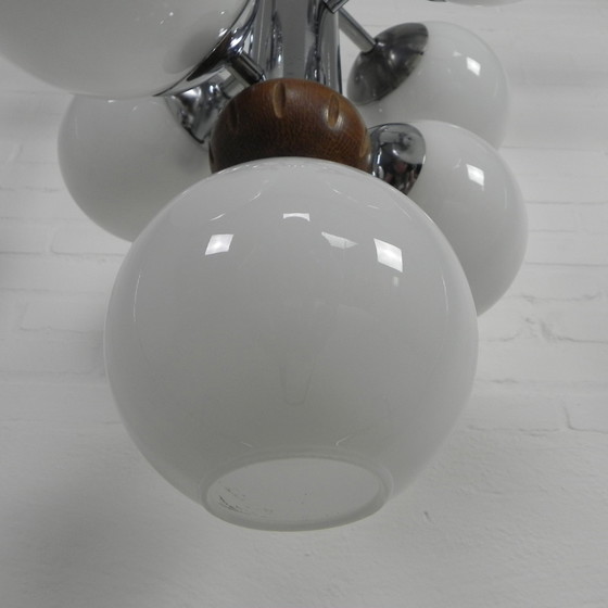 Image 1 of Chromen Vintage Hanglamp Met 9 Witte Glazen Bollen, Jaren, 60