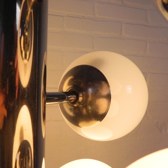 Image 1 of Chromen Vintage Hanglamp Met 9 Witte Glazen Bollen, Jaren, 60