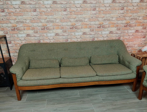 Brutalistische wollen bank en fauteuil van Hain & Thome, jaren 1970, set van 2, zeldzaamheid