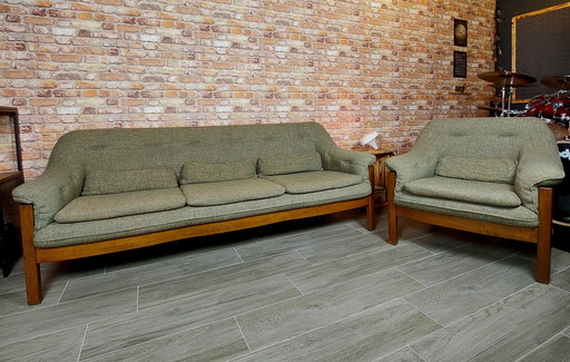 Brutalistische wollen bank en fauteuil van Hain & Thome, jaren 1970, set van 2, zeldzaamheid