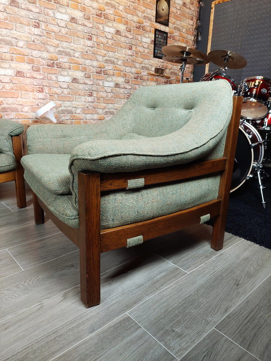 Image 1 of Brutalistische wollen bank en fauteuil van Hain & Thome, jaren 1970, set van 2, zeldzaamheid