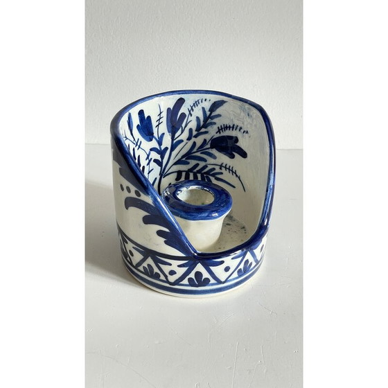 Image 1 of Vintage handkandelaar in blauw keramiek