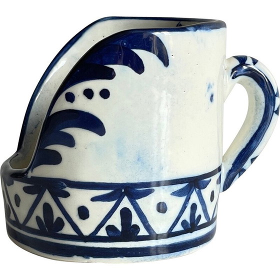 Image 1 of Vintage handkandelaar in blauw keramiek