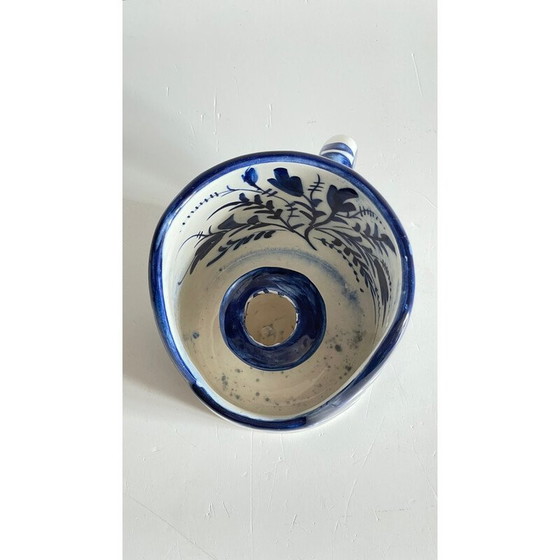 Image 1 of Vintage handkandelaar in blauw keramiek