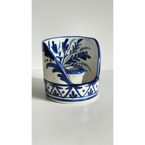 Image 1 of Vintage handkandelaar in blauw keramiek