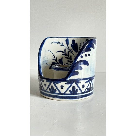 Image 1 of Vintage handkandelaar in blauw keramiek