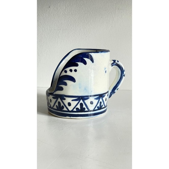 Image 1 of Vintage handkandelaar in blauw keramiek