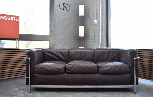 Cassina LC 2 - 3 Zits - Pelle Naturale Cigarro Bruin - 1e Generatie Design Bank