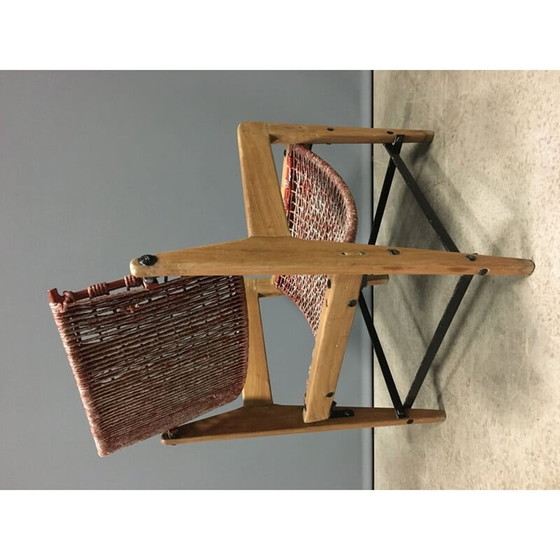 Image 1 of Vintage armstoel van hout en touw, 1960