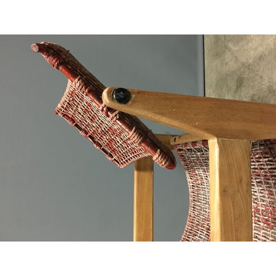 Image 1 of Vintage armstoel van hout en touw, 1960