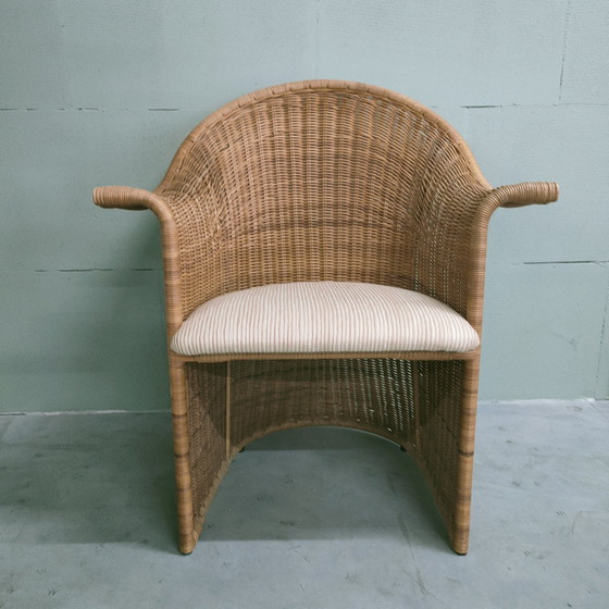 Image 1 of Vintage Luit van der Helm Rotan Slederok Stoelen (Nieuw Gestoffeerd).