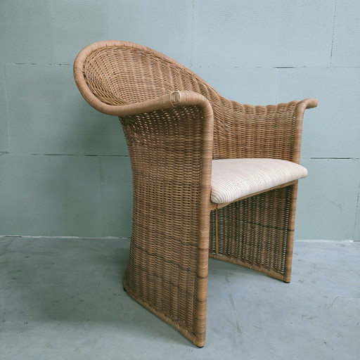 Vintage Luit van der Helm Rotan Slederok Stoelen (Nieuw Gestoffeerd).