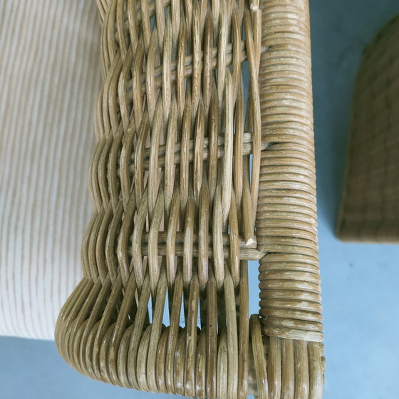 Image 1 of Vintage Luit van der Helm Rotan Slederok Stoelen (Nieuw Gestoffeerd).