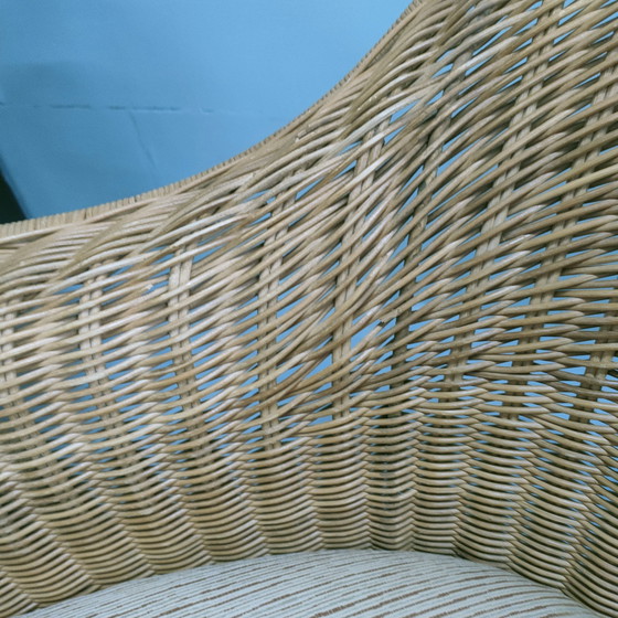 Image 1 of Vintage Luit van der Helm Rotan Slederok Stoelen (Nieuw Gestoffeerd).