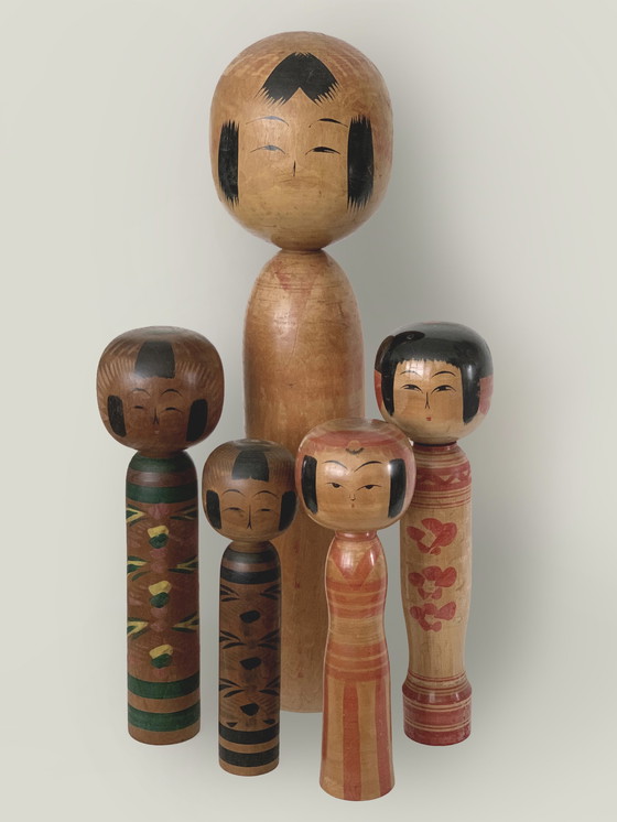 Image 1 of Vintage Kokeshi Japanse houten poppen L tot XL