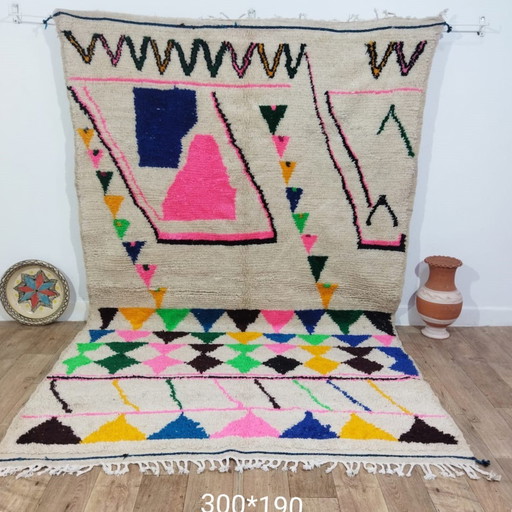 Tapis Berbère Marocain Multicolore En Laine - Marokkanischer Handgefertigter Bunter Berberteppich