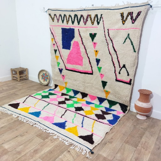 Tapis Berbère Marocain Multicolore En Laine - Marokkanischer Handgefertigter Bunter Berberteppich