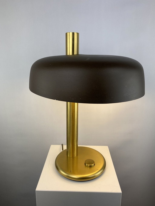 Bruine en gouden bureaulamp 7603 van Heinz F.W. Stahl voor Hillebrand 1970