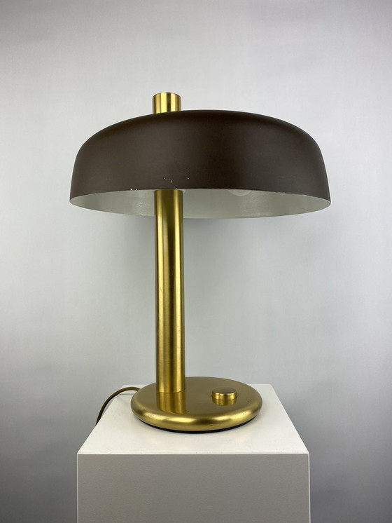 Image 1 of Bruine en gouden bureaulamp 7603 van Heinz F.W. Stahl voor Hillebrand 1970