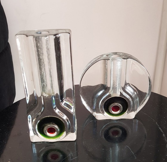 Image 1 of Op Art Glazen Vazen Door H. Düsterhaus Voor Walther