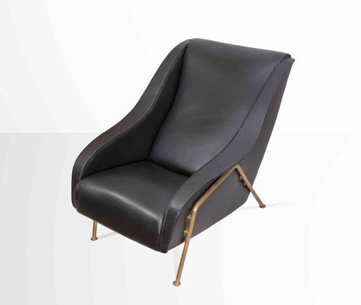 Kunstenaar XX eeuw, Vintage leren fauteuil 1940-1950