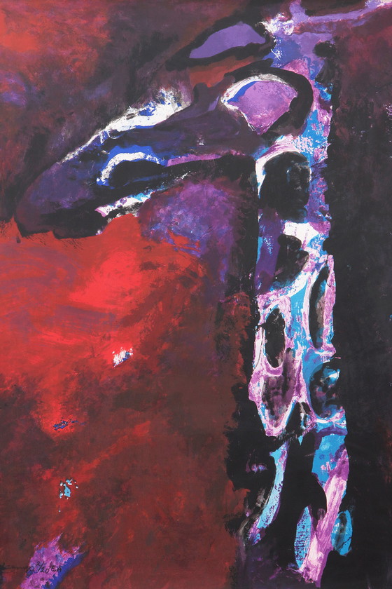 Image 1 of Nico Molenkamp schilderij Giraffe oplage 2/20 (1920-1998) Nederland.