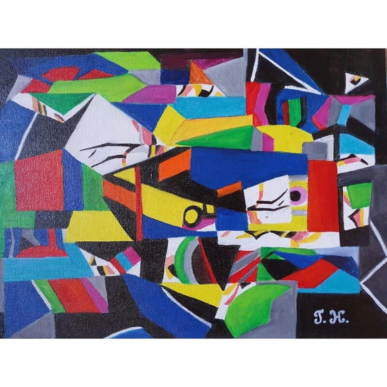 Image 1 of Vintage acrylschilderij "Geometrie" Jocelyne Hoffelt, 2020