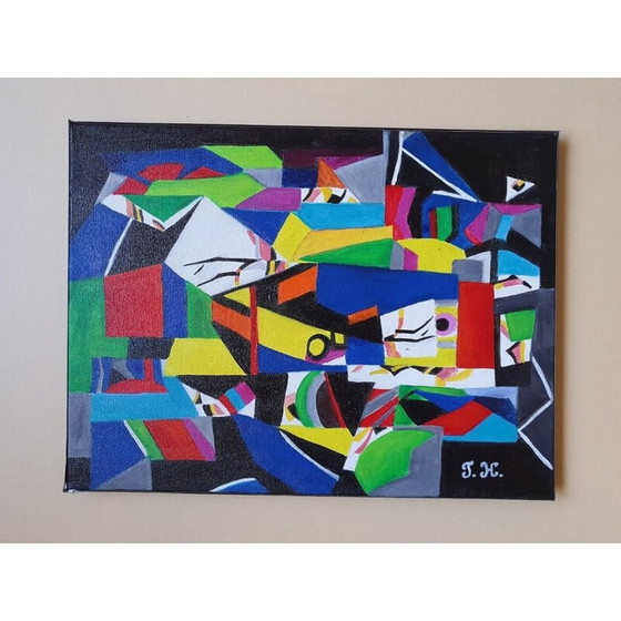 Image 1 of Vintage acrylschilderij "Geometrie" Jocelyne Hoffelt, 2020