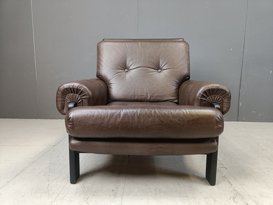 Image 1 of Paar leren fauteuils gemaakt in Denemarken, jaren 1960