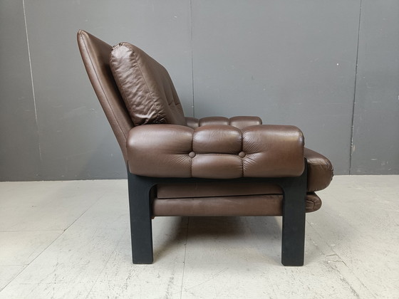 Image 1 of Paar leren fauteuils gemaakt in Denemarken, jaren 1960